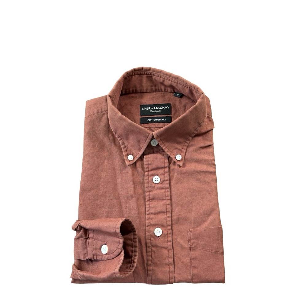 Spier & Mackay Orange Linen Blend L/S Handmade Button Down Shirt Size 17